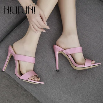 

Summer New Pointed Patent Leather Women's Sandals Woman Candy Color Slippers NIUFUNI High Heels Casual Fashion Ladies Shoes