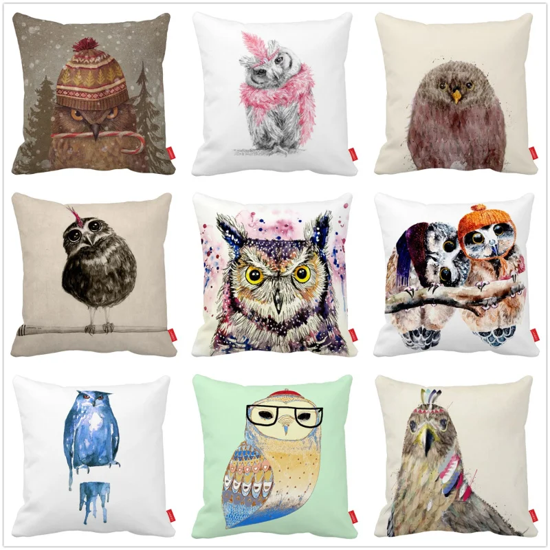 Kartun Burung Hantu Lucu Sketsa Gambar Cetak Kustom Sofa Mobil