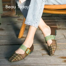 BeauToday/женские лоферы из натуральной телячьей кожи; женская обувь на плоской подошве без застежки с квадратным носком и металлической пряжкой ручной работы; 30053