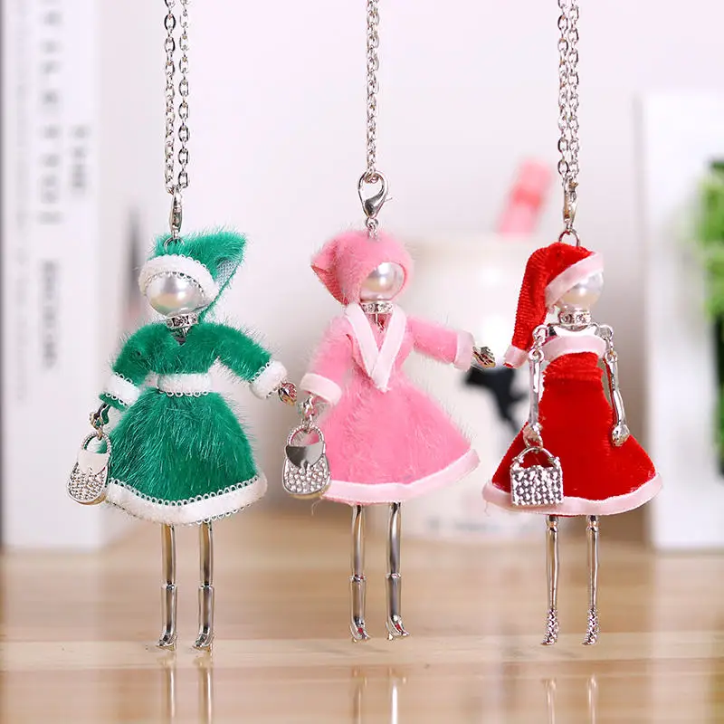 

Trendy PARIS Christmas Handmade Dance Doll Pendants Necklace Long Dress Rhinestone necklace Fashion Women Girl Kids necklace