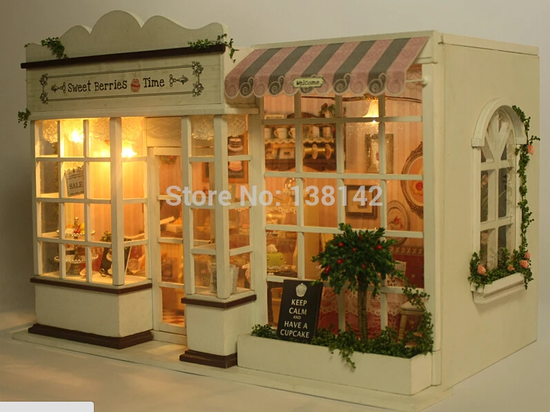 A008 Diy large Doll House European food shop miniatura 3D Miniature Wooden Dollhouse Toy Model Building handmade