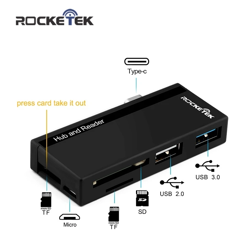 Rocketek type-c usb 3,0 портовый концентратор otg type c устройство для чтения карт памяти Адаптер для SD/TF micro SD macbook/mac pro/mac air pc компьютер