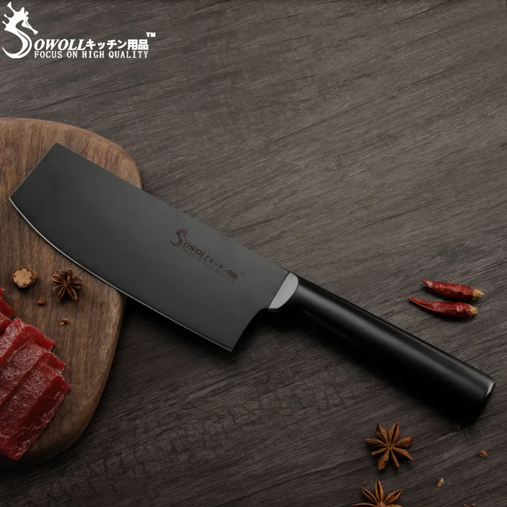 Sowoll кухонный нож антипригарное покрытие 4Cr14mov нож из нержавеющей стали Santoku разделка Nakiri утилита кухонные принадлежности