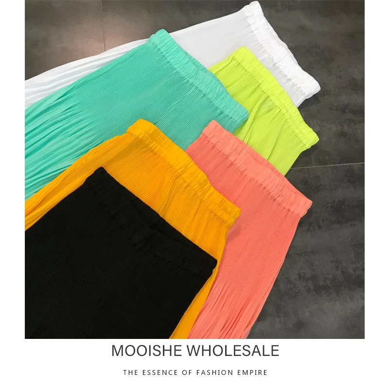 

2019 Summer New Candy Color Wrinkle Pleated Elastic Elastic Waist Thin Color Pants Casual Pants Women