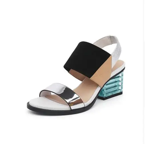 

Women Sandals Summer Mixed Color Basic Sandals Women Transparent Square Heel Female High Heels 6cm Shoes Women