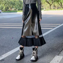 [EWQ] Новая Осенняя модная однотонная пэтчворк прозрачная сетчатая Высокая талия Повседневная Длинная юбка женская одежда все размеры AC167