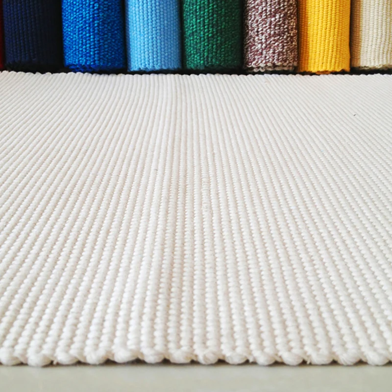 

Hand woven thicken cotton carpet white bedroom rug kids soft play mats bay window pad sofa cushion natural and warm home decor