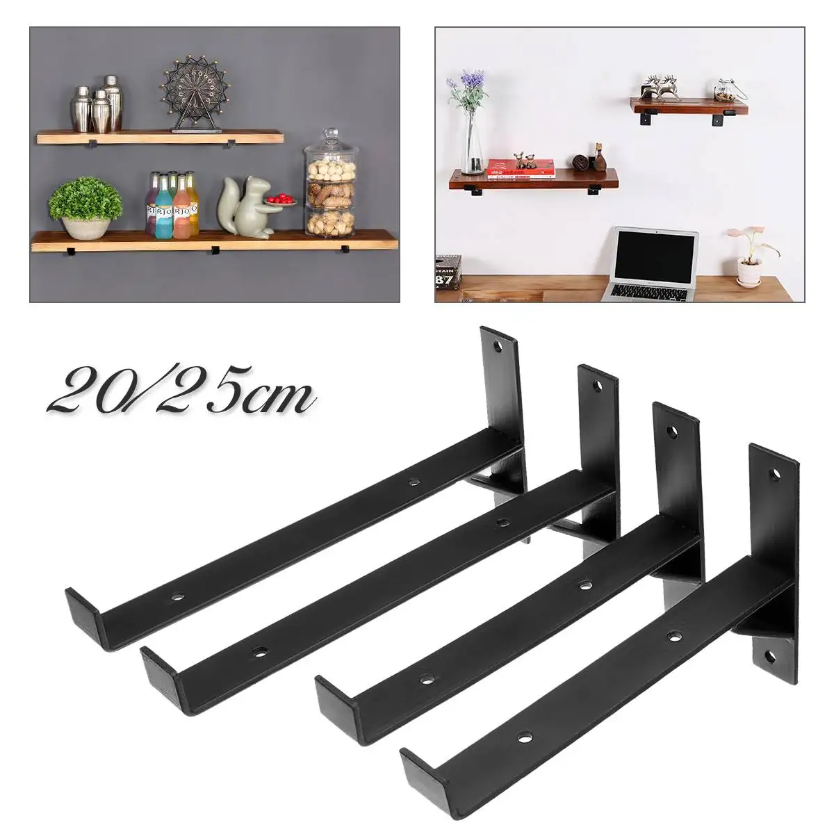 

20/25cm 2Pcs Home Decor Vintage Wall Hanging Shelf Bracket Folding Metal Wall Mounting Triangle Shelf Brackets Wood Decoration