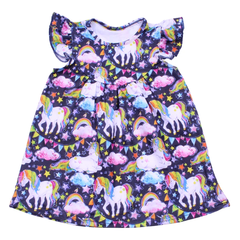 

Girls Summer Unicorn Boutique Pearl Dress Children Girls Soft Milksilk Flutter Dress Toddlers Fashionable Cartoon Clothing