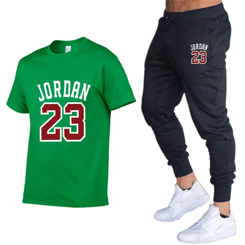 Мужские летние комплекты из двух предметов, футболки+ брюки, мужские хлопковые топы, модные футболки Jordan 23, футболка высокого качества, спортивные костюмы, 2 комплекта