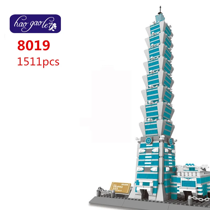 

Free Shipping WanGe 8019 3D 1511PCS large Bricks blocks Building block sets children educational toys famous building Taipei 101