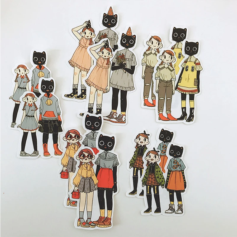 

Vintage Stickers Personality Cat Language Girl DIY Scrapbooking Album journal Happy Planner Handicraft Decoration Sticker