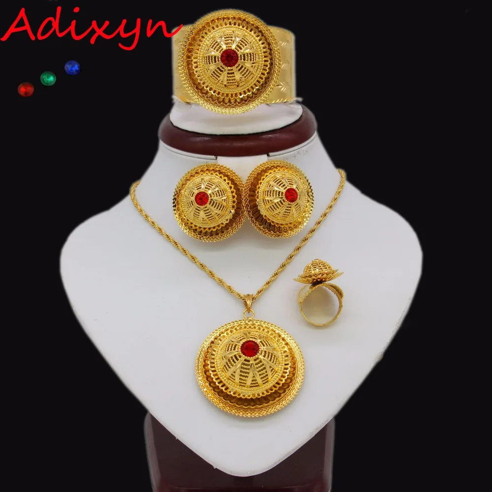 

Adixyn Ethiopian Jewelry Set Gold Color Crystal Necklace/Earrings/Pendant/Ring/Bangle Eritrea Wedding Habesha Jewelry