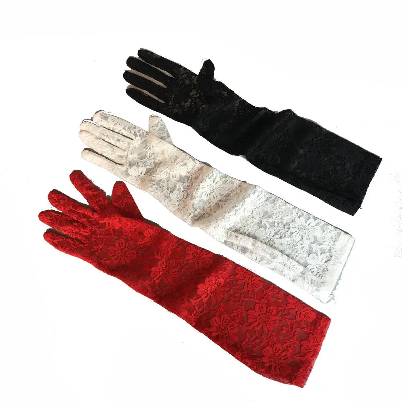 Ретро длинные кружевные перчатки тонкие солнцезащитные фото годовое черное Формальное для коктейльной вечеринки перчатки Аксессуары для декора