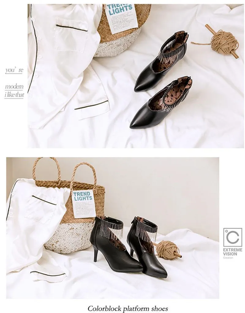 Women Pumps Plus Size 32-43 Sexy Pointed Toe High Heels Wedding Office Lady Woman Shoes Short Plush Inside Ankle Strap Stilettos (9)
