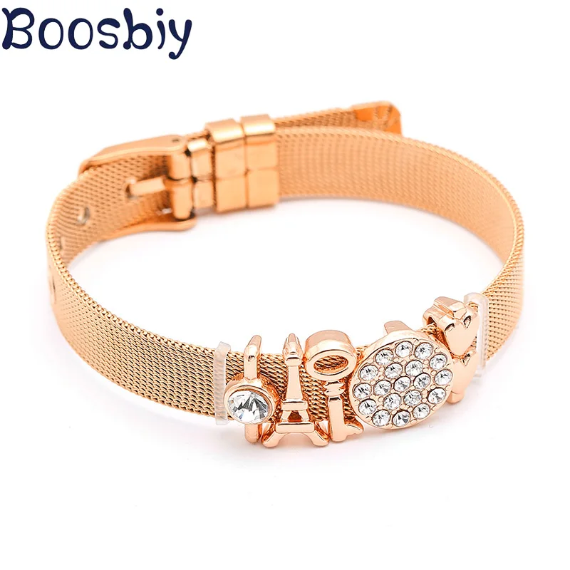 

Boosbiy Fashion Crystal Beads Pandora Bracelets & Bangles 3 Colors Stainless Steel Mesh Bracelet Set for Woman Jewelry Gifts