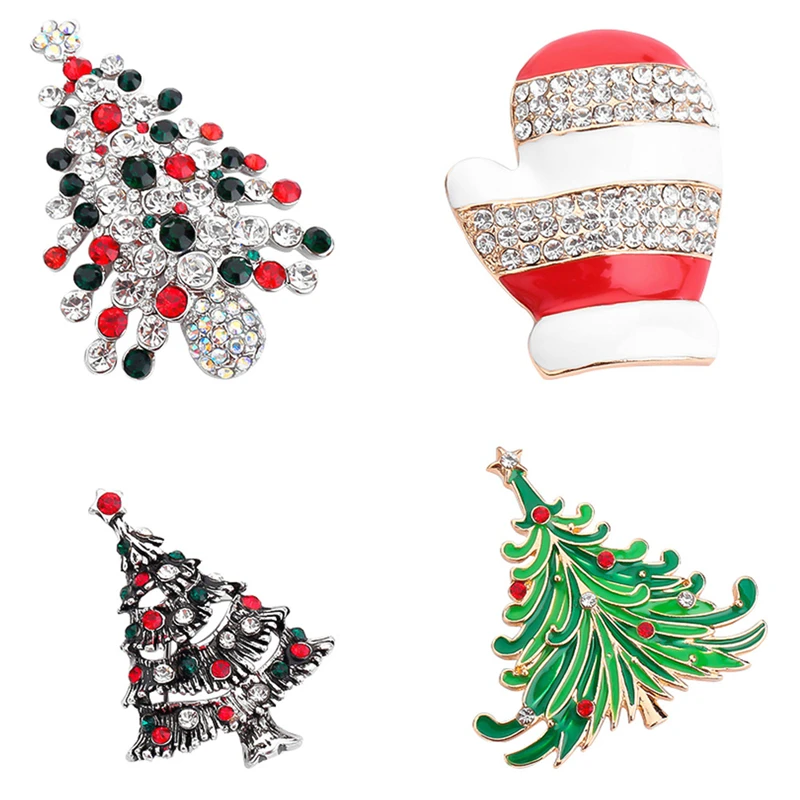 

Xmas alloy pins and brooches Christmas Gloves Brooch Christmas Tree Brooch DIY clothing accessories broches women 1pcs AFQ009