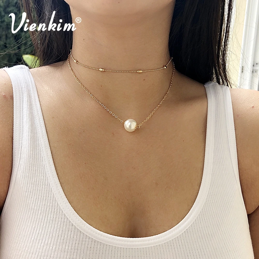 

Vienkim Bohemian Simulated Pearl Choker Necklace For Women Fashion Pendant Multilayer Necklace