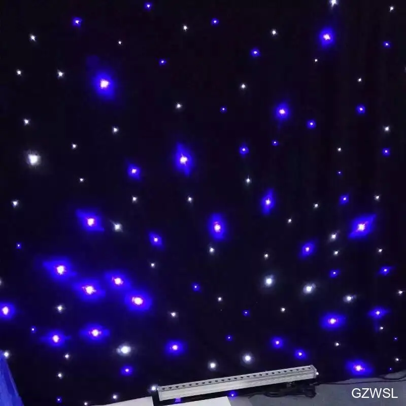 

3*8m New wedding stage christmas backdrop decoration Sky effect STAR led light black curtain with Controller