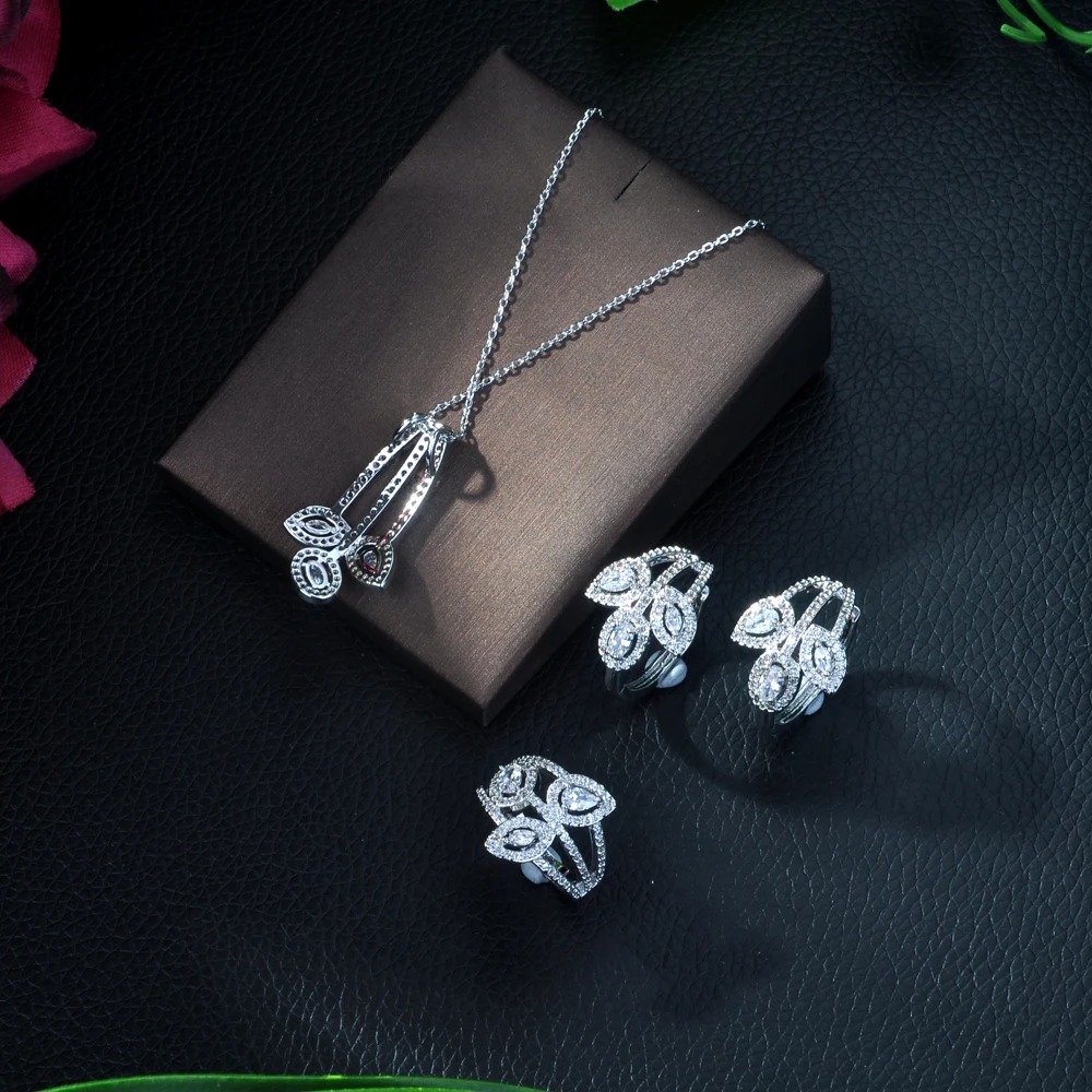 Hibrid, Новое поступление, модный белый цвет, в форме цветка, кубический циркон, ожерелье/серьги/браслет/кольцо, набор для женщин, свадебные N-373