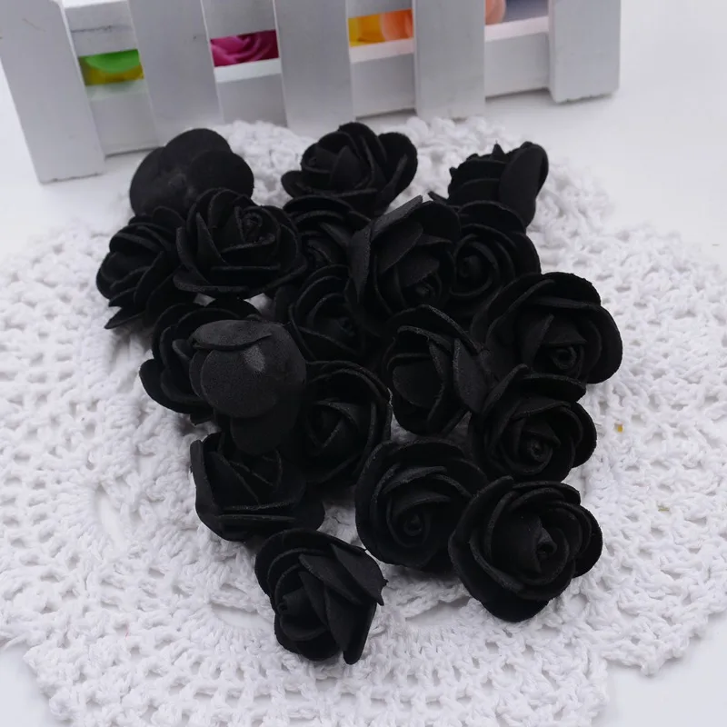 50 шт./лот 2,5 см Искусственный цветок ПЭ пена черный маленький искусственный Рождество и год Свадебная вечеринка роза DIY аксессуары для дома