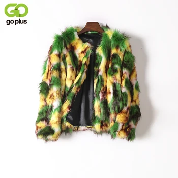 

GOPLUS 2020 Women Winter Faux Fur Coat Fashion Fake Fox Fur Jacket Warm Mixed Colors Luxurious Fur Coats Casaco De Pele Falso
