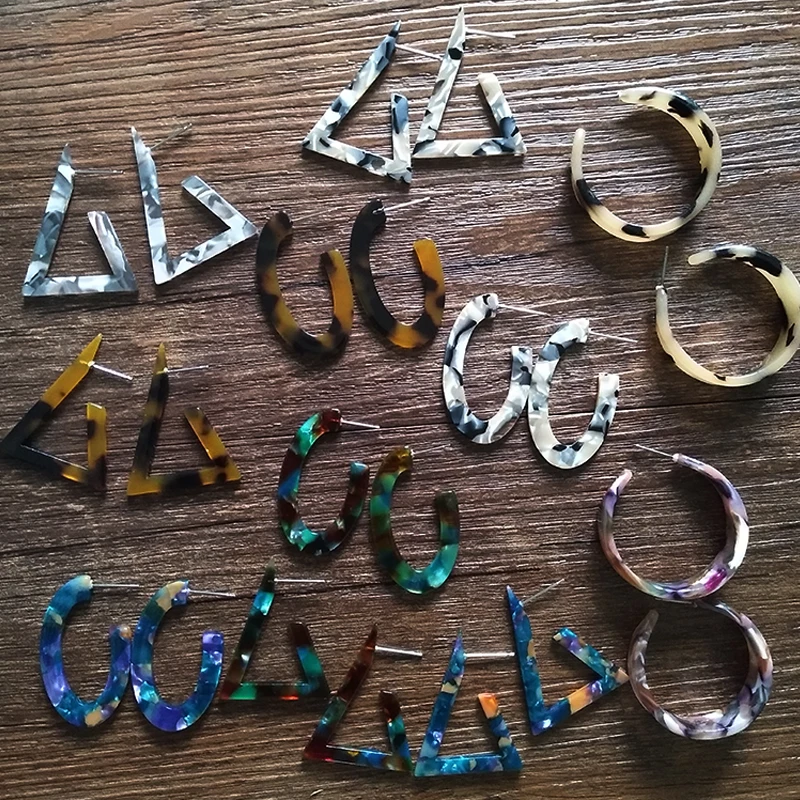 

KEQIU Korean fashion exaggerated earrings tortoiseshell Japanese acetate geometric triangle stud earrings female