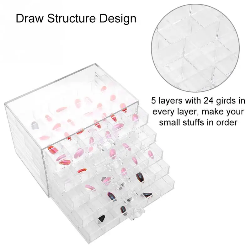 

120 Grids Nail Decoration Sequence Organize Box Nail Glitter Rhinestone Crystal Beads Accessories Container Nail Tool Clear