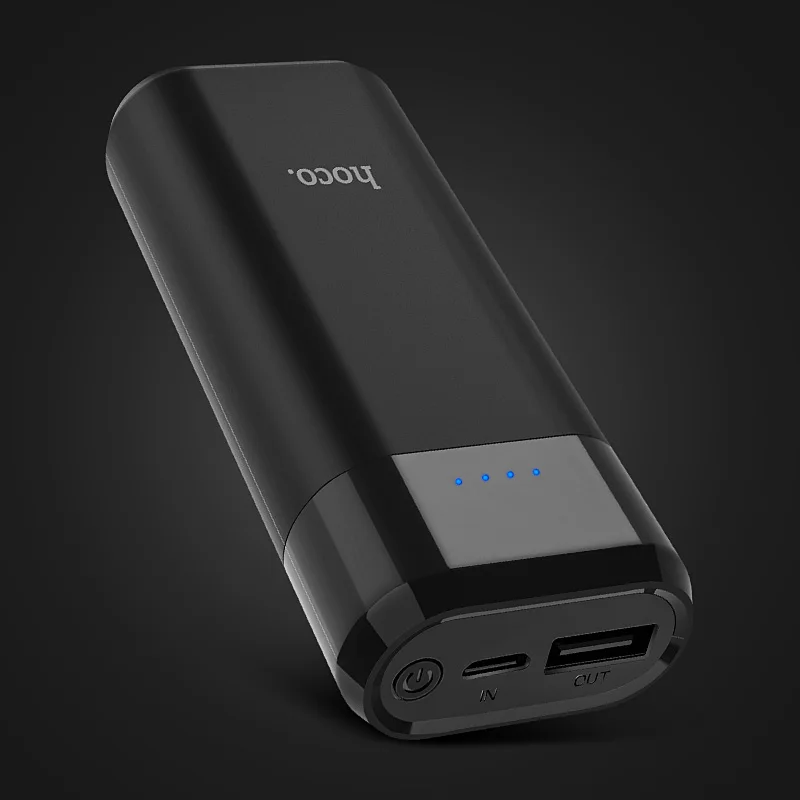 HOCO power Bank 5200 мАч mi ni USB светодиодный 18650 литиевая внешняя батарея портативное зарядное устройство power bank для iphone для xiaomi mi 8 huawei - Цвет: Black