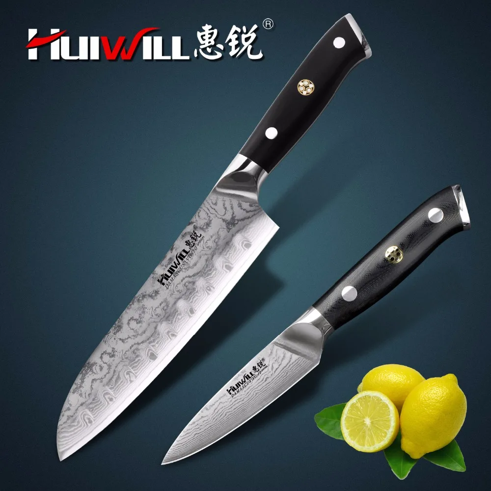 Роскошный 67 слоев японской VG10 дамасской стали Santoku набор кухонных ножей Фруктовые Ножи с мозаичной заклепкой