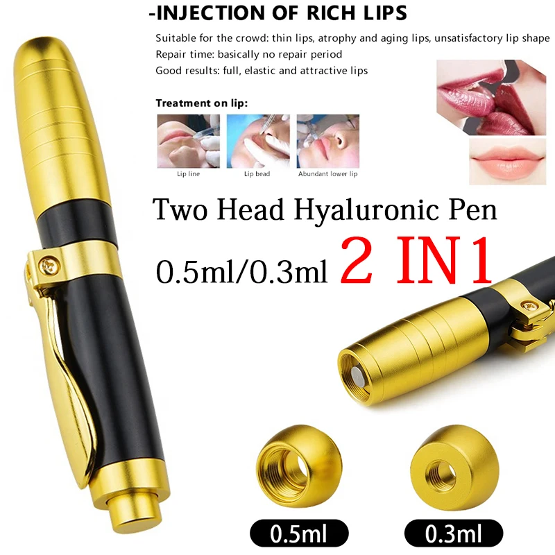 

0.3ml/0.5ml Two Head 2 In 1 Hyaluronic Acid Pen No-Needle Mesotherapy Acid serum Gun For Anti Wrinkle Filling Lips Syringe