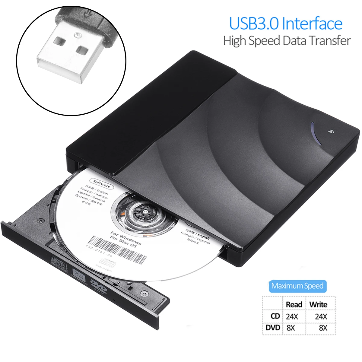 

NEW USB 3.0 External CD DVD Rom Burner Optical Drive Player Driver Portable Reader Recorder for Laptop