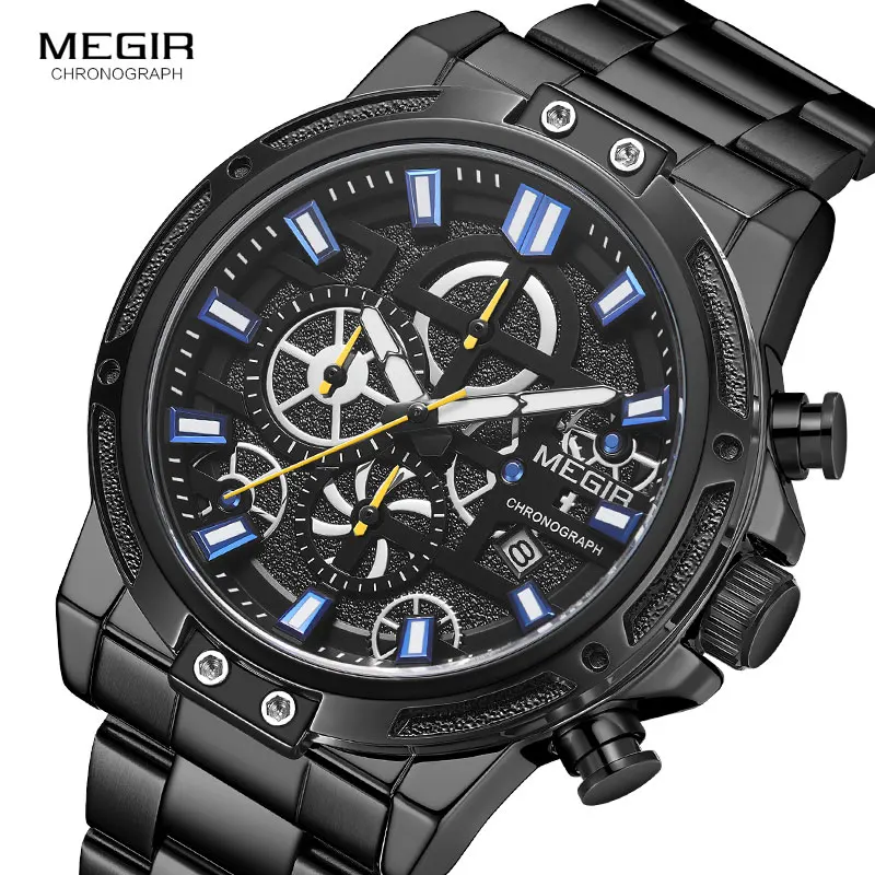 Preise MEGIR 2019 herren Business Quarz Uhren Armee Sport Chronograph Armbanduhr Mann Top Marke Luxus Relogios Masculinos 2108 Schwarz