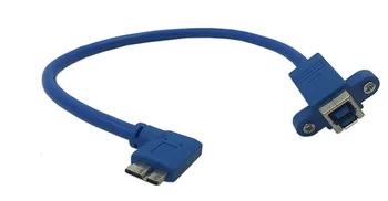 

90 Degree Angled USB Micro B 10pin Male to USB 3.0 Type B Female Cable with Panel Mount Screw Holes for Hard Drive Printer Blue