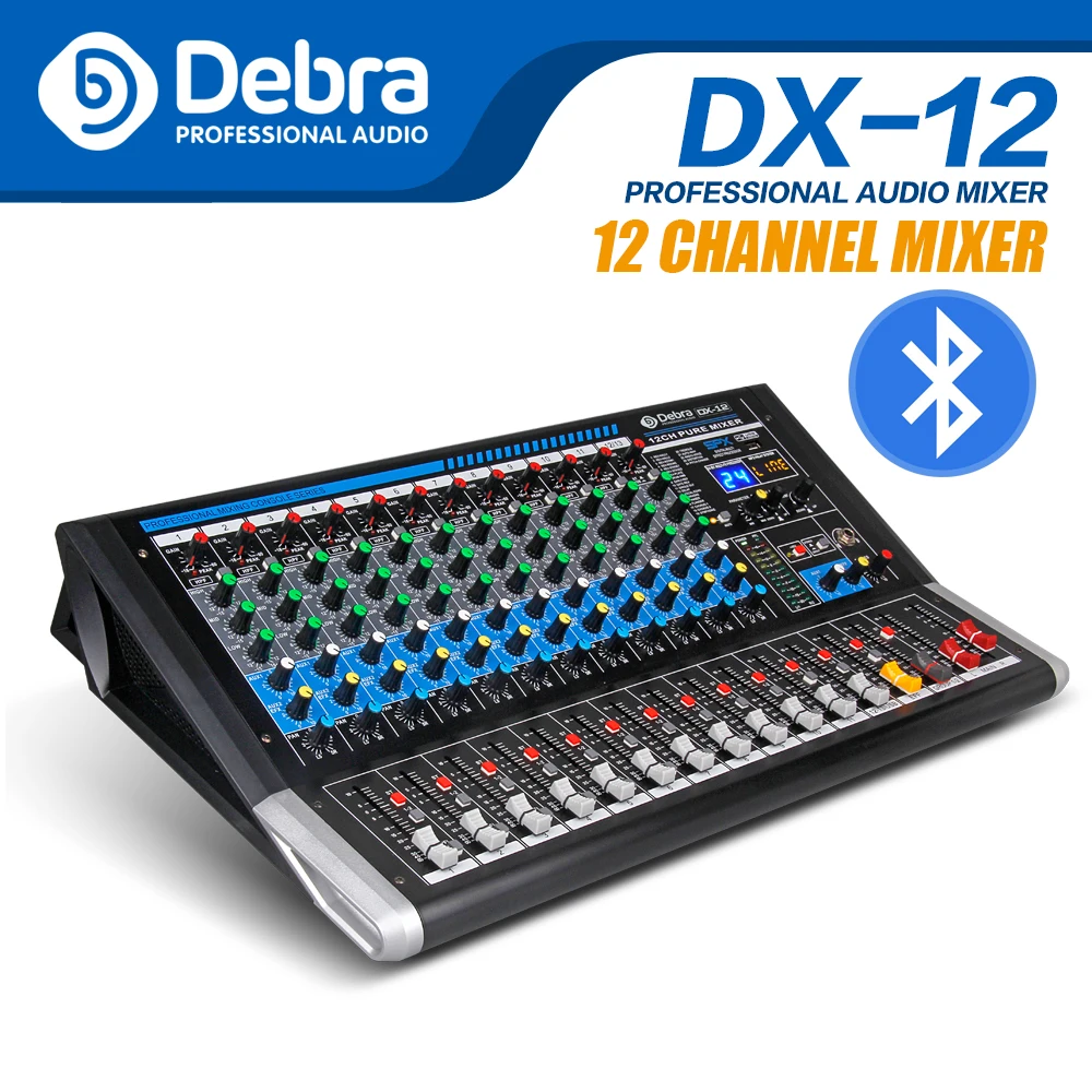 

Debra Audio DX-12 12-Channel Audio Mixer dj controller Sound Board with 24 DSP Effect USB Bluetooth XLR Jack Aux Input