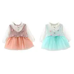 Новые модные детские платья с длинным рукавом для маленьких девочек, милые сетчатые платья принцессы, 2019 Весенняя детская одежда, От 0 до 3