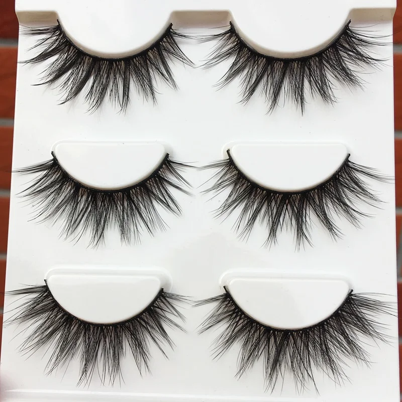

1 box of 3 pairs Handmade Natural Long False Eyelashes Cross Messy Winged Soft Thick Fake Eyelashes 0.07 Makeup Tools Eye Lashes