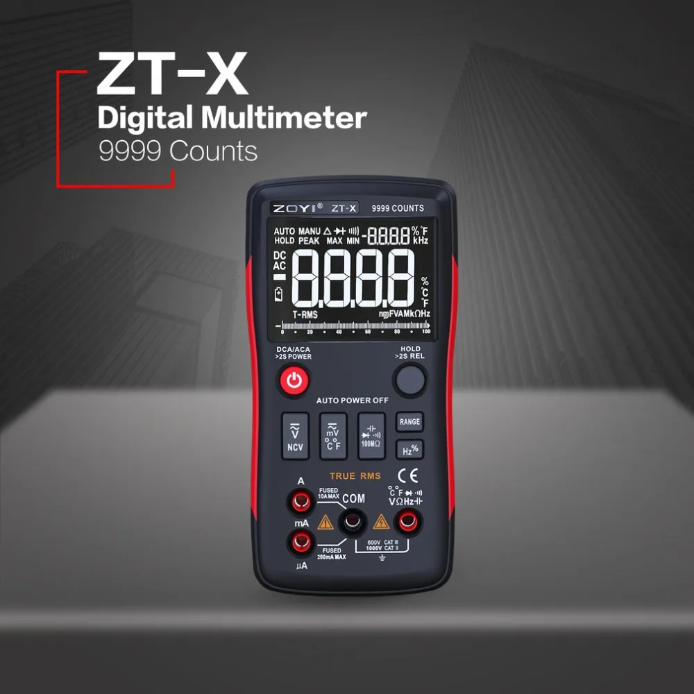 

ZT-X Digital Multimeter Auto Range True RMS AC/DC Volt Amp Ohm Capacitance Duty Cycle NCV Diode Temperature Tester 9999 Counts