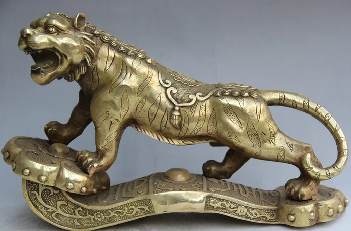 

JP S61 16" Chinese Brass Folk running Ru Yi Fierce Zodiac Year Tiger sculpture Statue