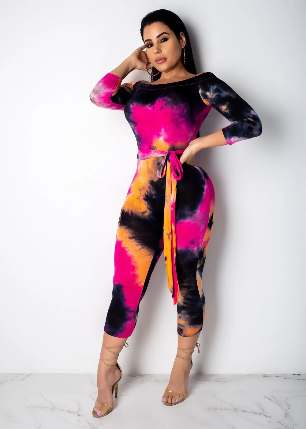 off the shoulder capri jumpsuit