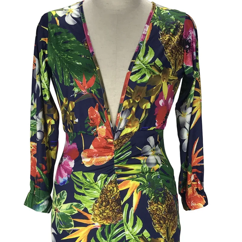 Kostlich Sexy Club Dress Women Deep V-Neck Long Sleeve Autumn Print Dress Draped High Split Maxi Dresses Long Party Dresses (5)