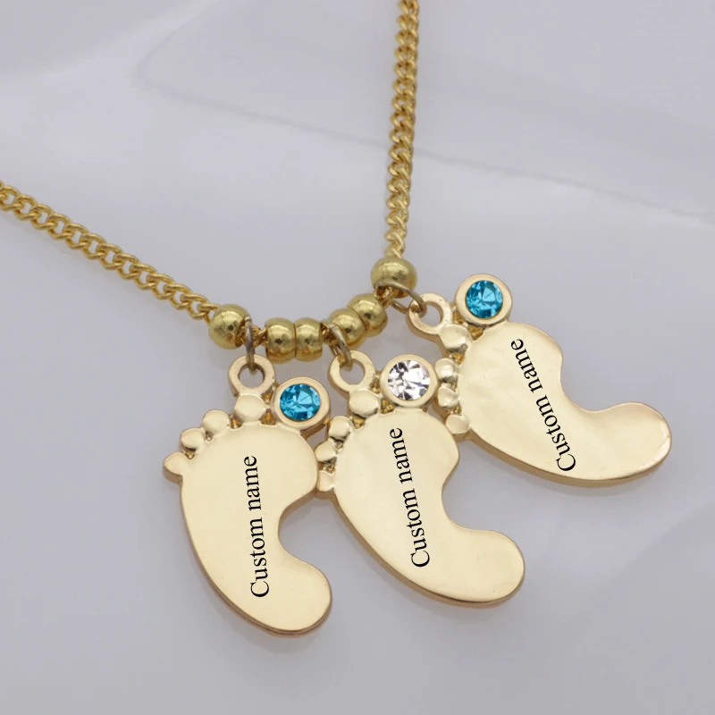 

Three Baby Feet Necklace 2018 New Arrival Birthstone Necklaces Custom Any Names Best Birthday Gift for Mom YP2978