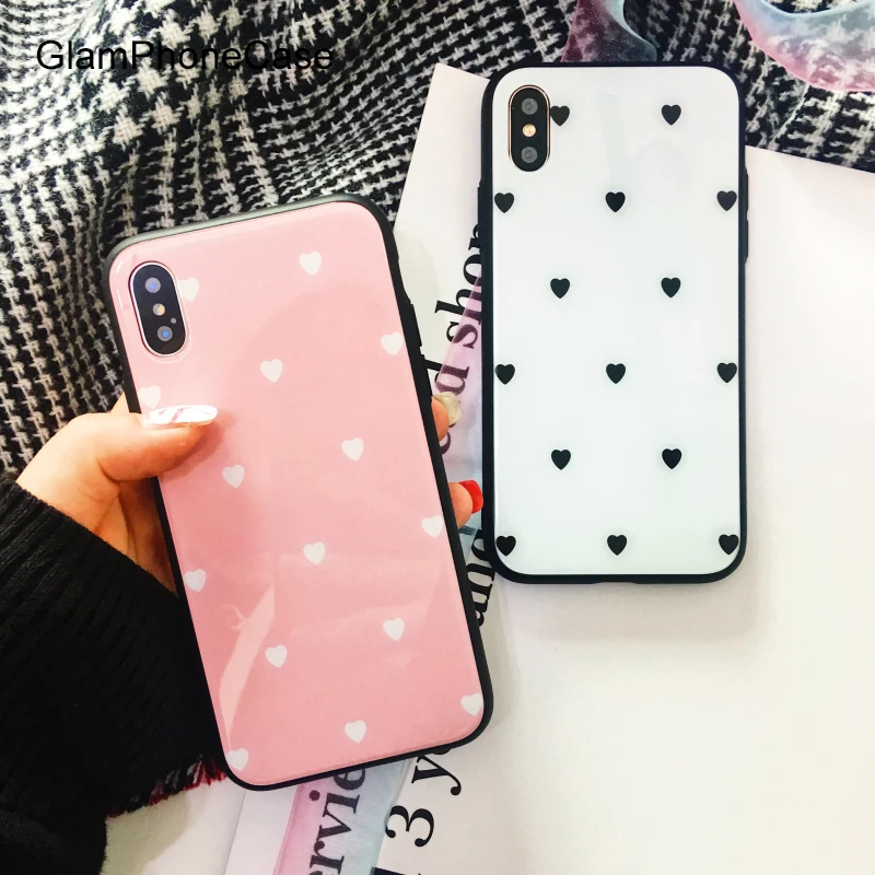 GlamPhoneCase Love Heart Glass Phone Case for IPhone 6 6s 6plus 7/7plus Sweet Anti-knock Hard Cover For iPhone 8 8plus X |