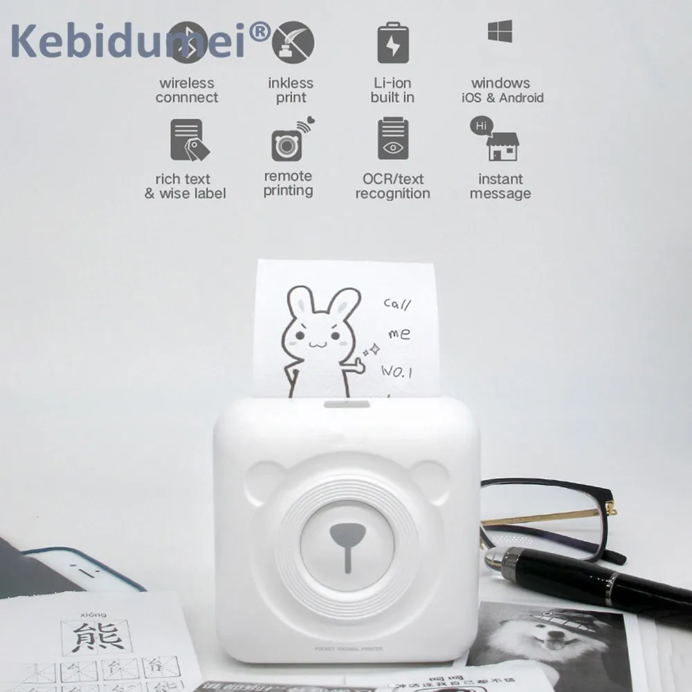 Kebidumei термальный Bluetooth принтер 58 мм мини беспроводной POS портативный фото для Android