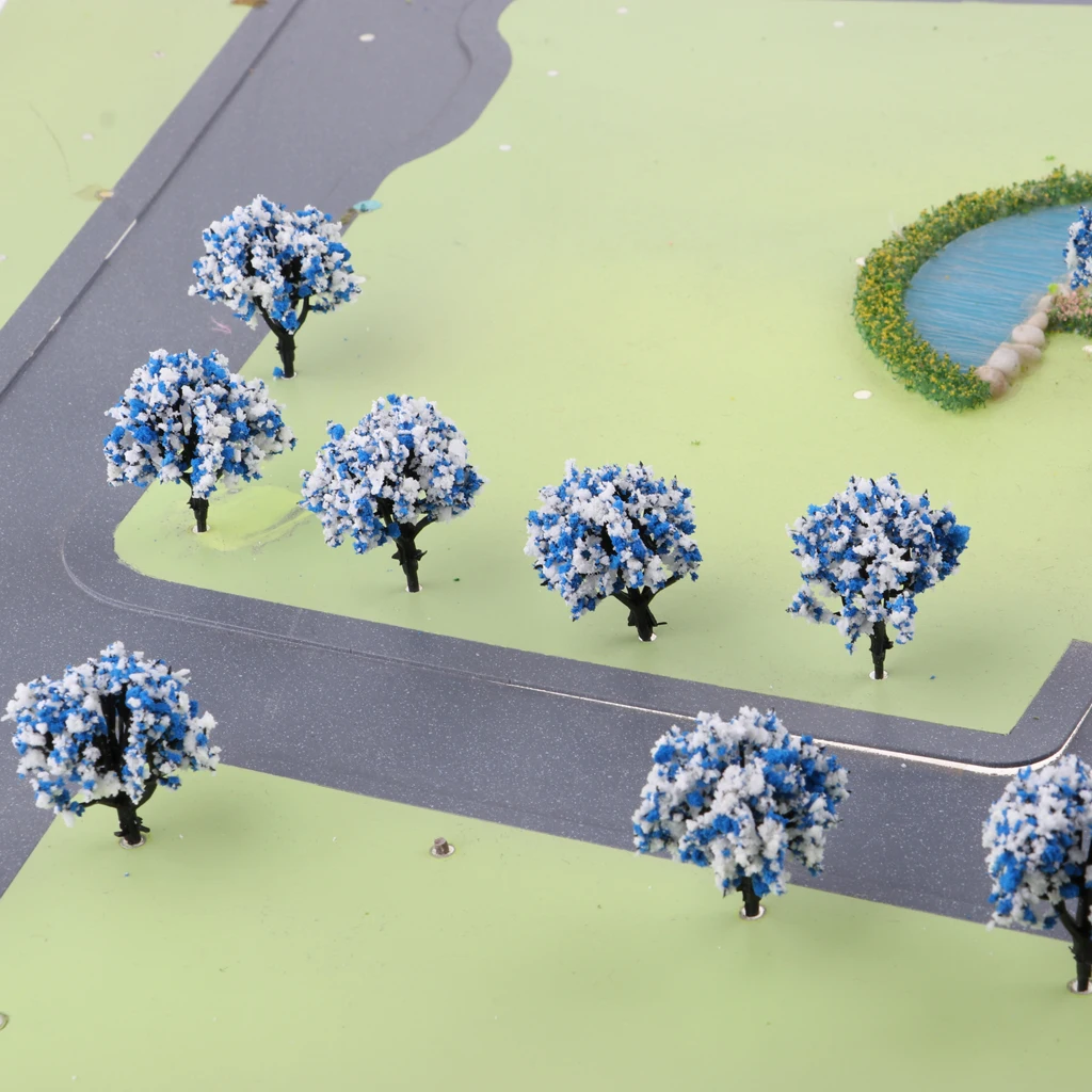 10pcs 1:200 Train Railroad Scene Scenery Diorama Wargame Landscape Model Trees Scale with Flowers Model Building Kits