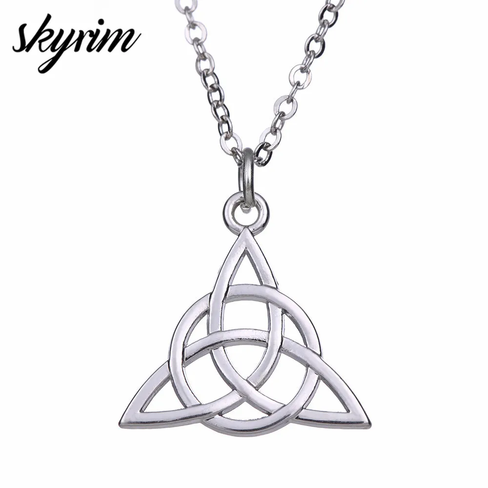 

Skyrim Vintage Celtics Knot Art Viking Pendant Necklace Sliver Chain Necklace Long Link Chain for Women Man Jewelry Making Gift