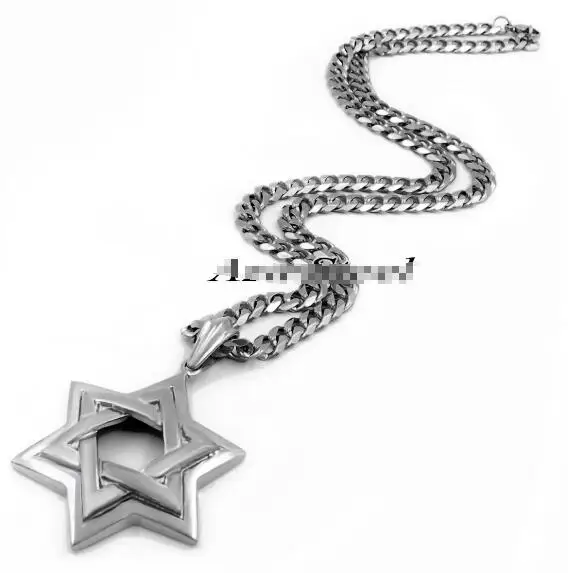 Men's  316L Stainless Steel Large The star of David Pendant  Necklace 5mm 24'' Curb Chain HIgh Quality Biker Jewelry 4