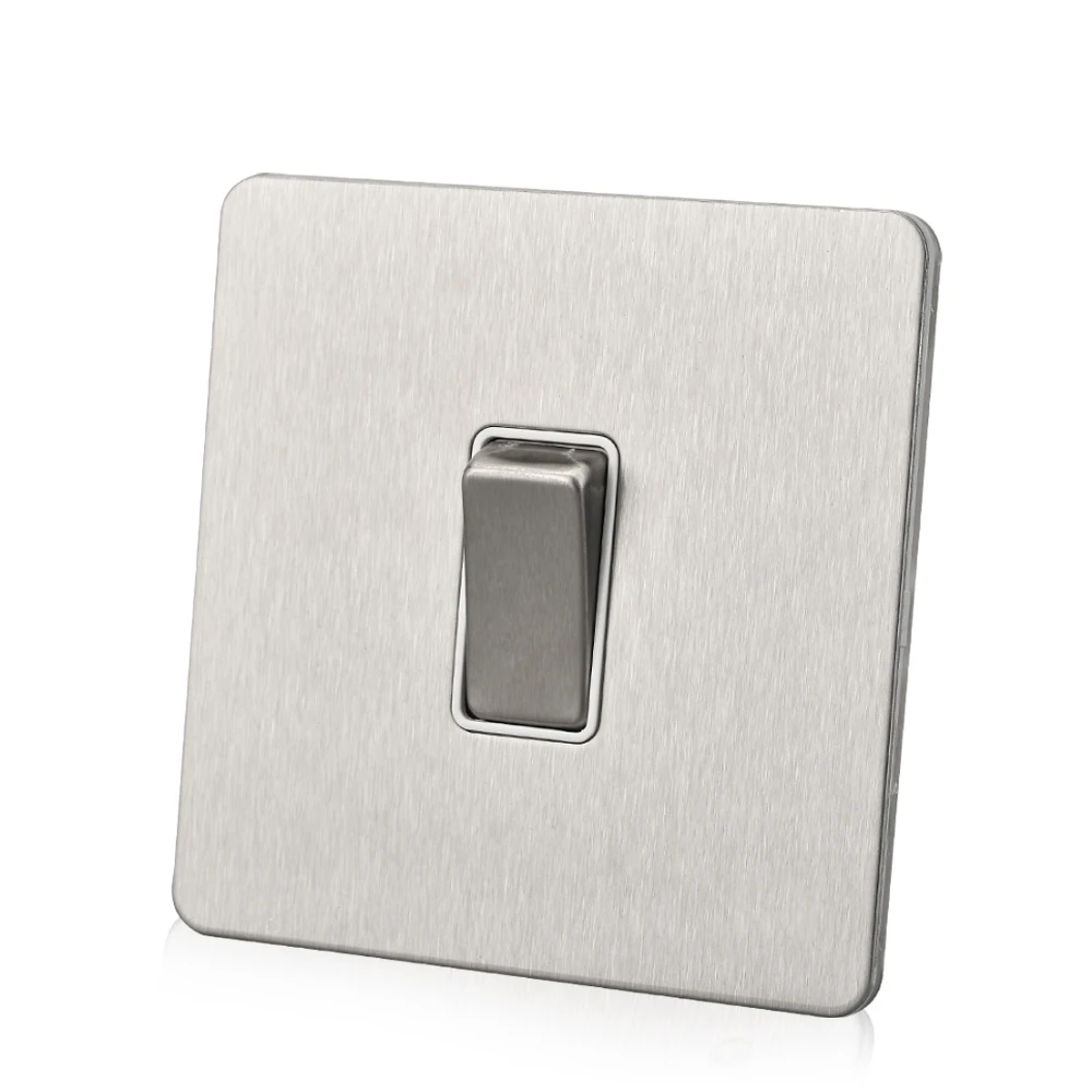 

stainless steel Silver 1 gang 2 way wall light switch plate steel flat panel wall electric switch