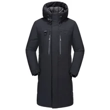 Новая зимняя мужская куртка на утином пуху, модная повседневная мужская утепленная верхняя одежда с капюшоном, удлиненная черная куртка 3XL, Мужская парка