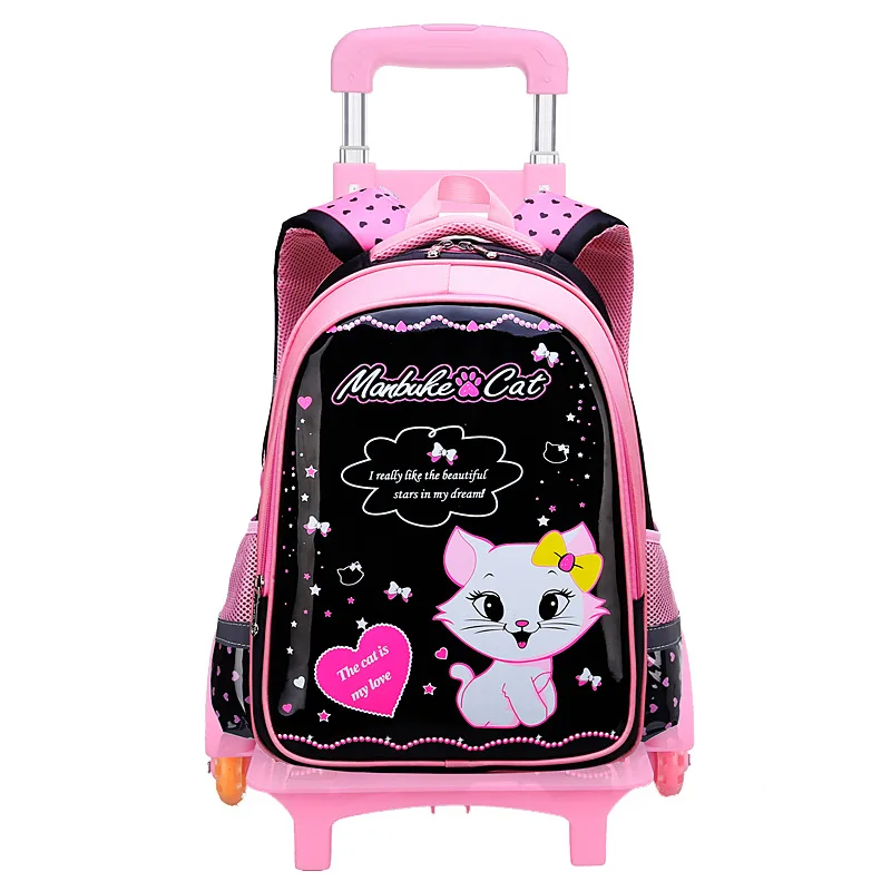 Новая детская школьная сумка на колесах школьный на колесиках сумка для отдыха в ночном клубе, дети кошка печать школьные рюкзаки на колесиках для путешествий Чемодан рюкзак - Цвет: 6 wheel pink